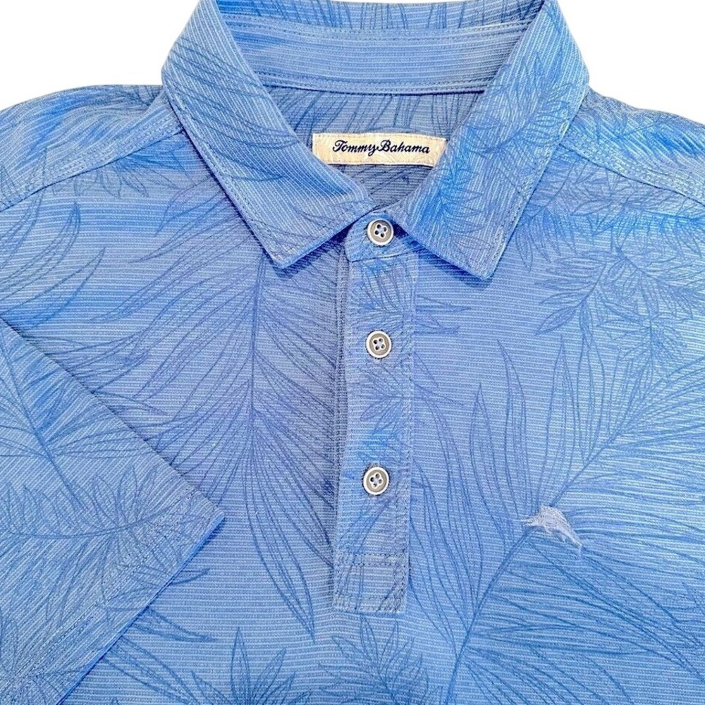 Tommy Bahama Tencel Modal Palm Polo Shirt Men's Medium Blue Resortwear Summer